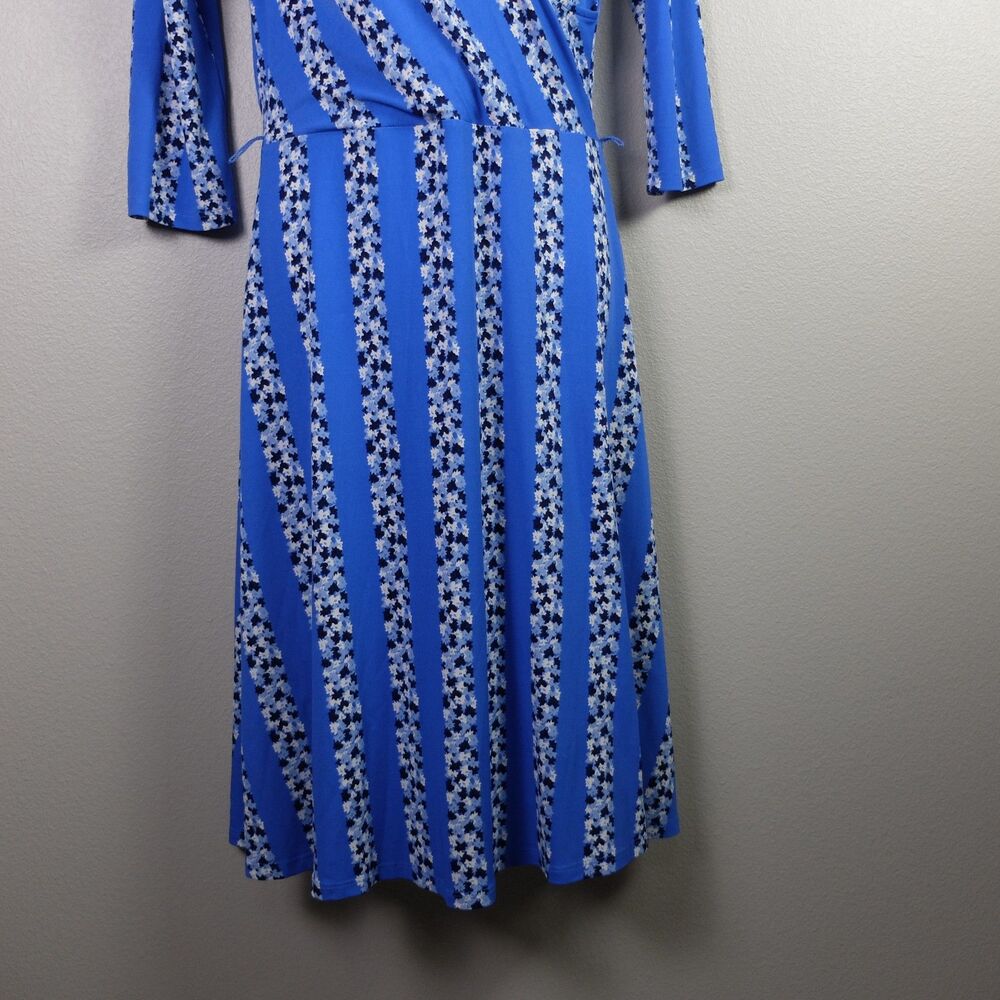 Leota Nordstrom Vibrant Blue Floral Stripe Faux Wrap Dress Size Small - Picture 4 of 9